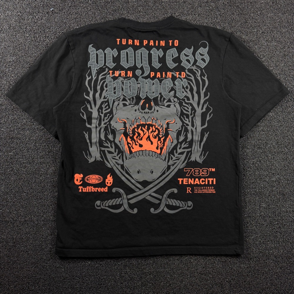 Tenaciti Studios Graphic Tee Men's XL Black Heavyweight Cotton Skull Tribal Gym